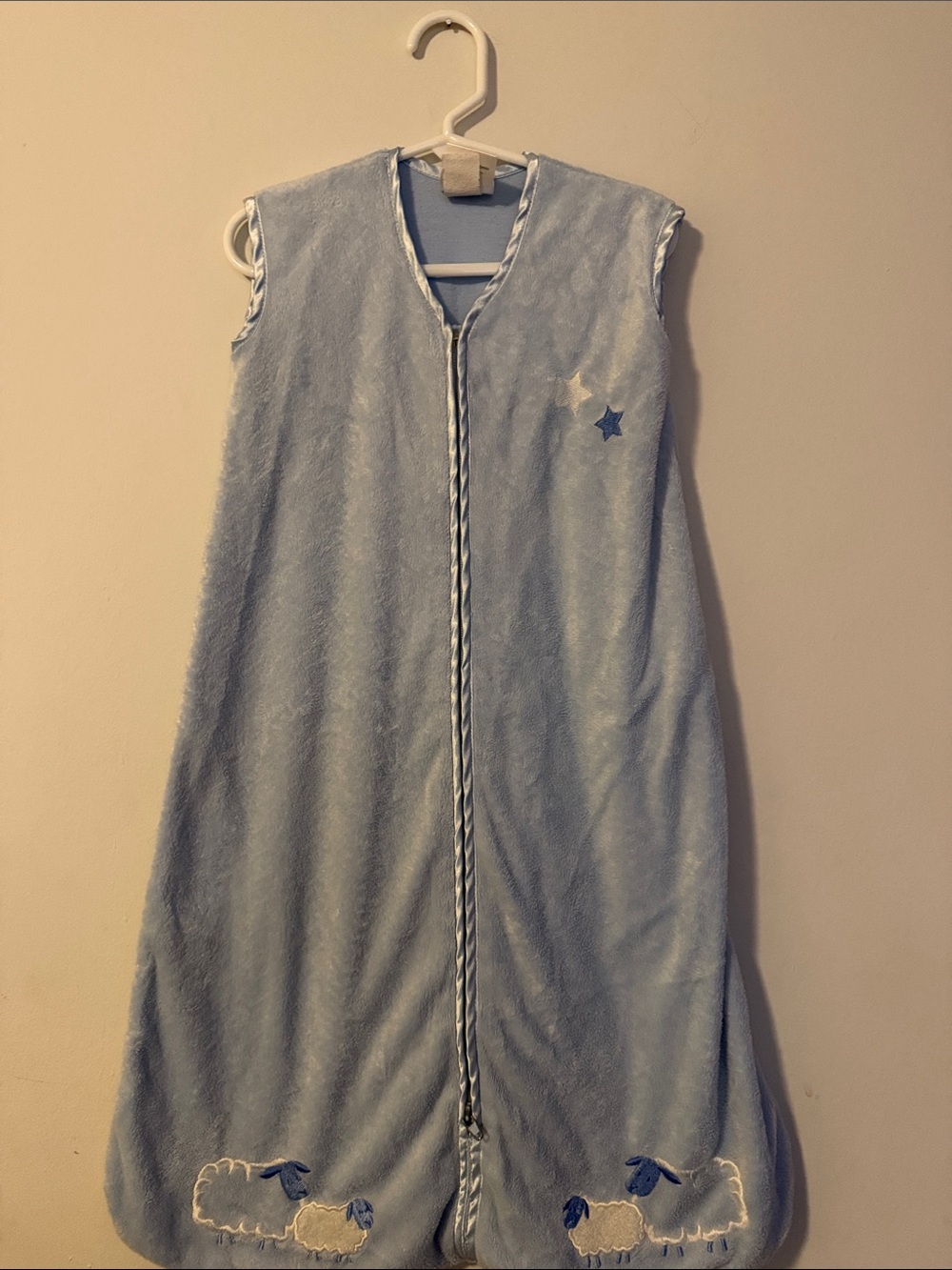 Blue Sleeveless Fleece Kids Sleep Sack with Sheep Accents